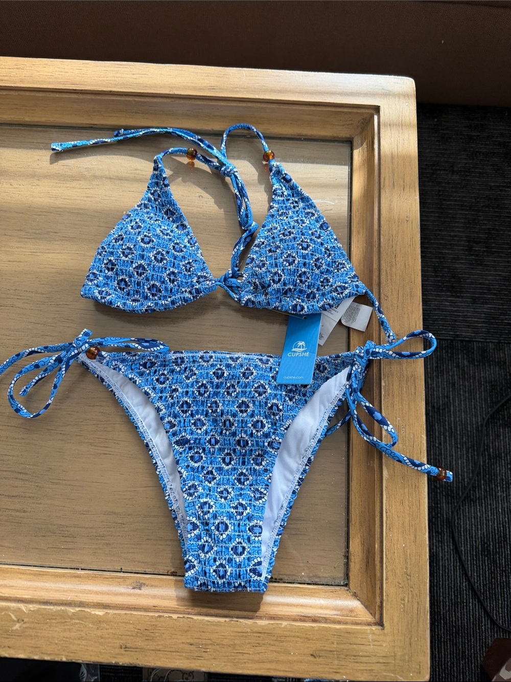 Cupshe Blue Patterned Tie Bikini Set